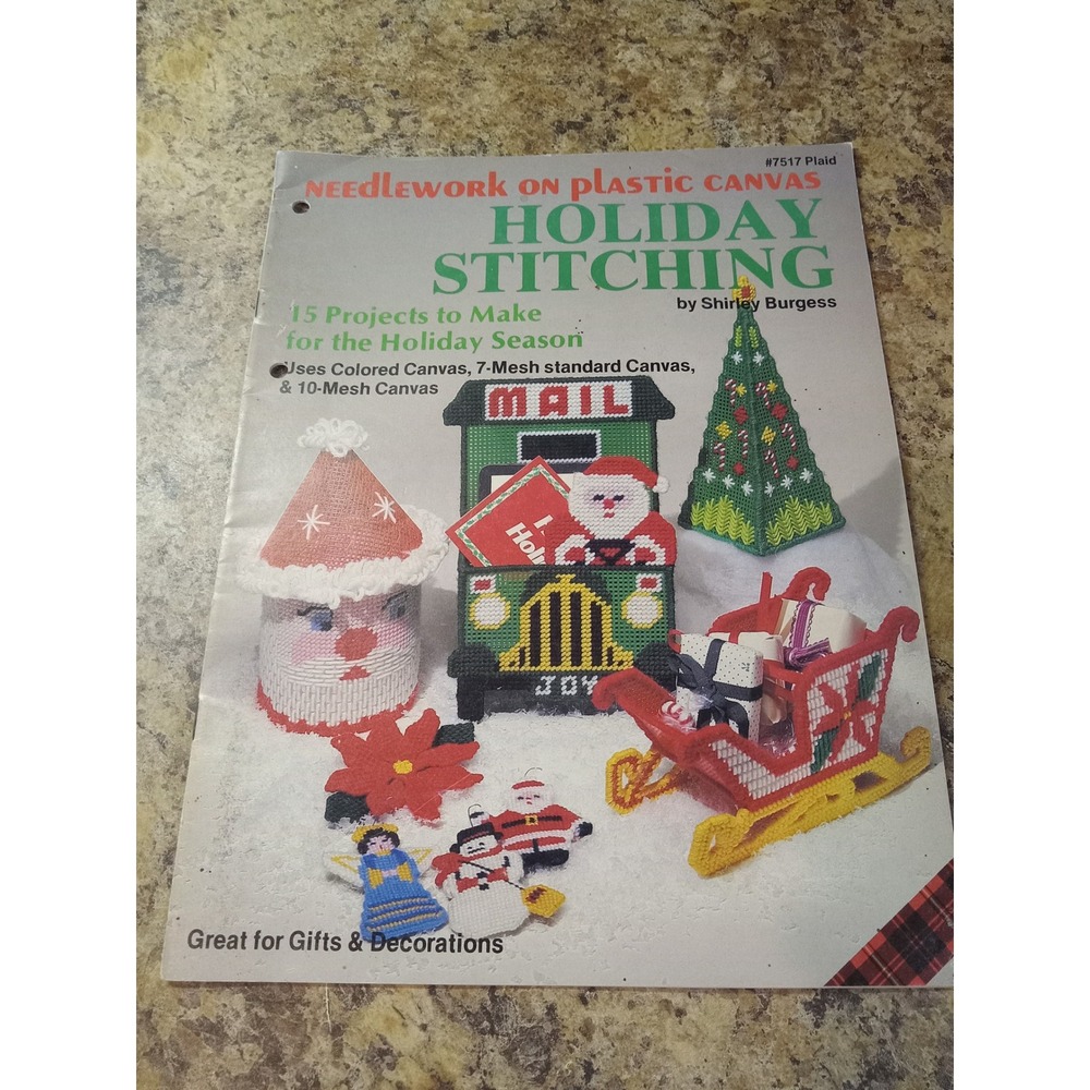 Vintage Plaid Holiday Stitching Plastic Canvas Pattern Book Shirley Burgess 7517